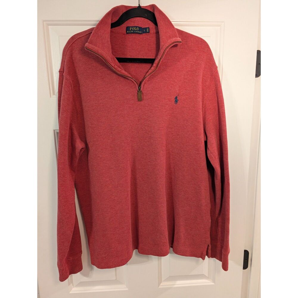 Polo Ralph Lauren Rib Quarter Zip Pullover Men's L Red Heather Navy Pony Cotton